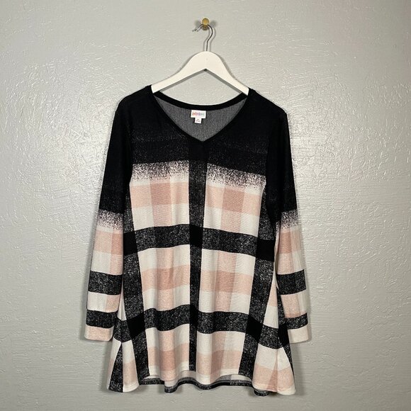 LuLaRoe Sweaters - Lularoe Women M Black Pink White Plaid Torrie Sweater V Neck Long Sleeve Knit